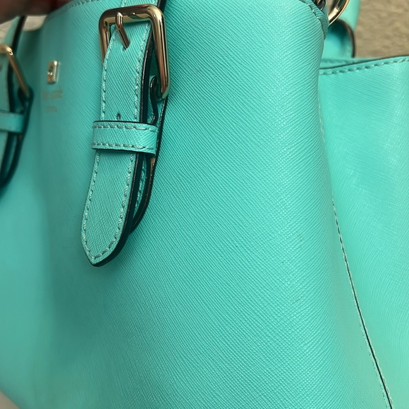 Kate Spade Aqua blue leather bag crossbody strap purse gold hardware - Picture 11 of 14